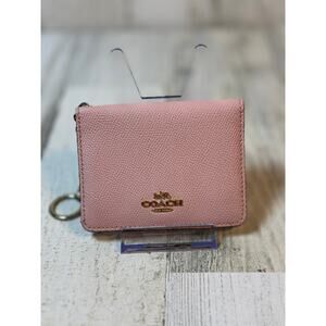 Coach Small Trifold Wallet With Key Ring in Pink Crossgrain Leather